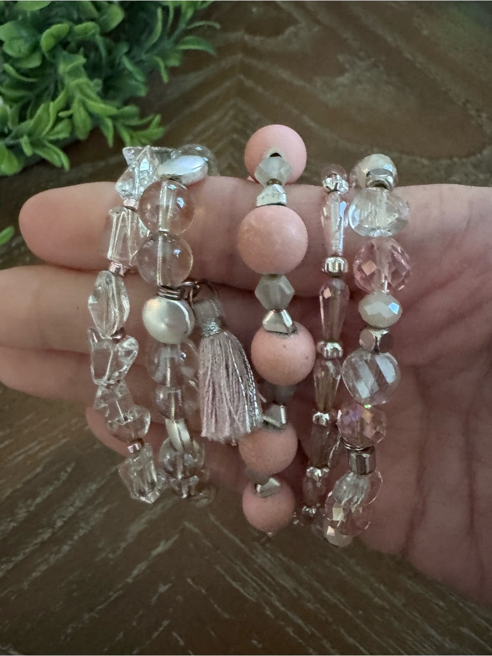 Pink Beaded Stretch Bracelet Set of Five - Erimish